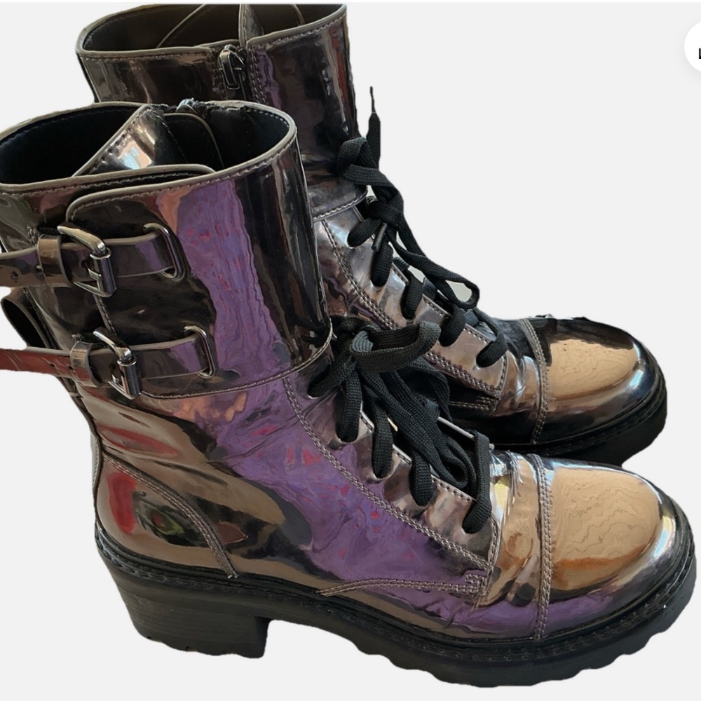 DKNY Gunmetal Double buckle combat boots size 6